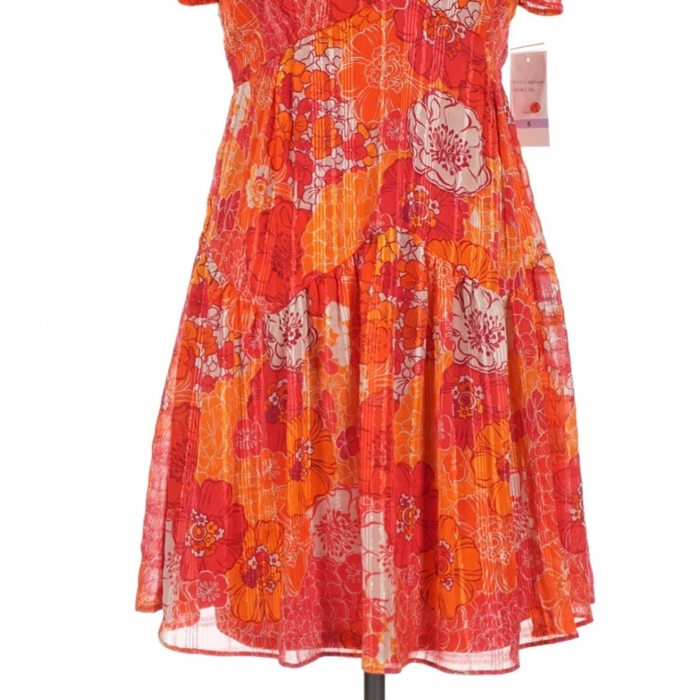 Taylor Orange Floral Fit & Flare Dress Size 6 70s Romantic Boho NWT - Picture 4 of 10